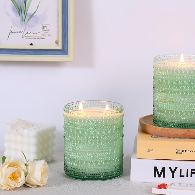 DARJEN 8 Pcs 14oz Glass Candle Jars with Lids, Candle Tins-Green | 14oz Capacity, Thick Heat-Resistant Glass, Safe for Hot Wax Pouring, Ideal for DIY & Gifts