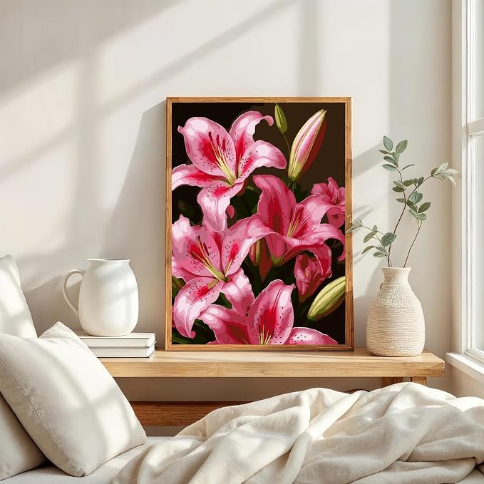 Mosaflare Lily Flower Paint by Numbers for Adults Beginner 12X16 inch | Adult Paint by Number Kits on Canvas, DIY Acrylic Oil Easy Painting by Numbers for Home Wall Decor (Without Frame)