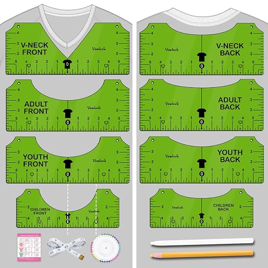 Vowlove T-Shirt Placement Guide for Cricut Heat Press and Vinyl Transfers | Reusable Alignment Tool for Front, Back and Chest Logo Positioning with Heat Press, Embroidery and Apparel Making