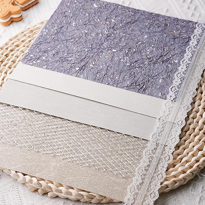 15Pcs Handmade Scrapbook Art Paper Craft Textured Paper Colorful A5 sheet Mesh Special Mix for Scrapbooking Junk Journal Journaling Supplies DIY Materials,5.8x8.2 inches (Grey)