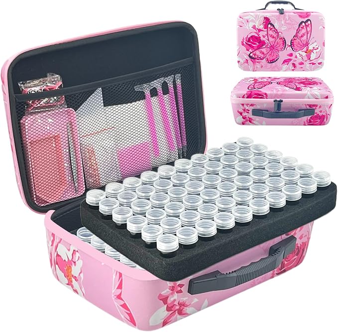120 Slot Diamond Painting Storage Containers | Pink 120-slot storage box with tools & accessories for diamond art