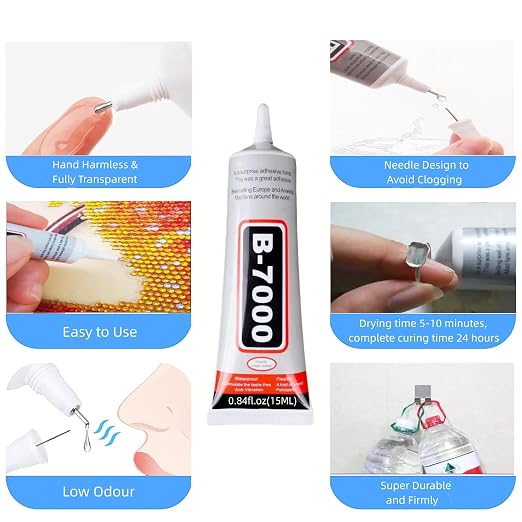 B-7000 Adhesive Multi-Function Glues,Super Glue Suitable for Phone Screen Repair,Wooden,Jewelery,1 Pack (15ML*2)