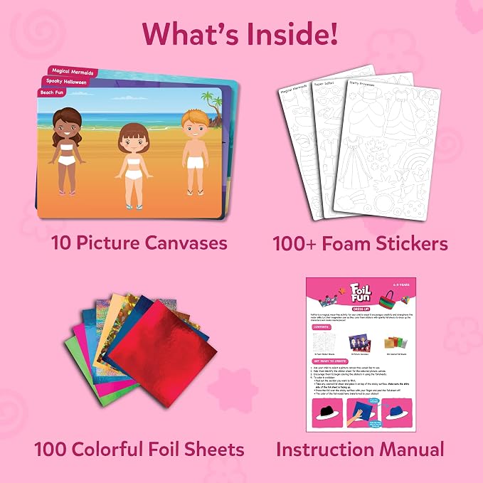 Skillmatics Foil Fun Dress Up, DIY Foil Art & Craft Activity, Gift for Kids | Travel Toys, 100+ Stickers, Fine Motor Skills, Mess-Free Art, Screen-Free, Gifts for Girls & Boys Ages 4, 5, 6, 7, 8, 9