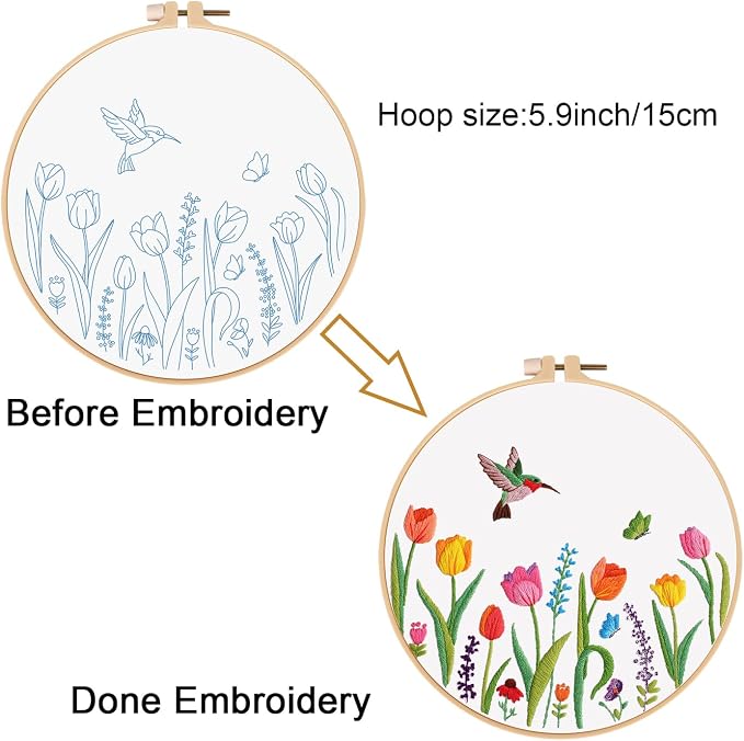 Louise Maelys Embroidery Kit for Beginners Tulip Flower Canvas Makeup Bag