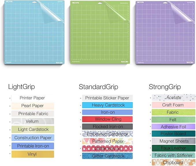 12x12 inch Cutting Mat for Cricut Maker 3/Explore 3/Maker/Air /2/One (4pack-2x Standard、Light、Strong) Adhesive&Sticky Non-Slip Flexible Square Gridded Variety Cut Mats Set