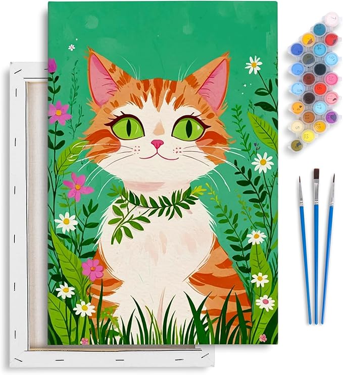 Yezavesu Framed Paint by Numbers Kit for Adults Beginner & Kids Ages 8-12, Cat Paint by Numbers with Frame, DIY Number Painting for Adults Orange Cat for Home Wall Decor Gift 8X 12 inch | With Frame Canvas 8x 12 inch, DIY Acrylic Painting by Numbers Or...