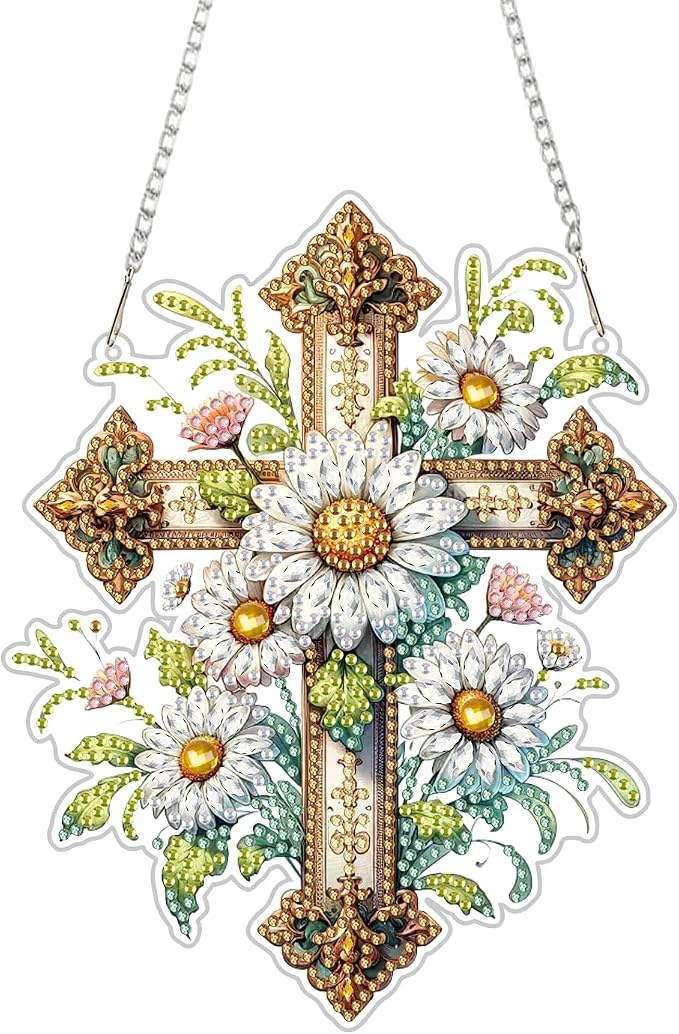 RYMILIE Hanging Diamond Art Kits for Adults Christian Floral Cross