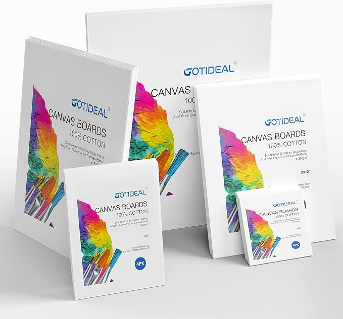 GOTIDEAL Canvas for Painting 18 Pcs Muti Pack, Canvas Boards for Painting | Primed White Blank Artist Canvas Variety Pack for Acrylic, Oil Paint, Watercolor, Gouache, 4x4, 5x7, 8x10, 9x12, 11x14