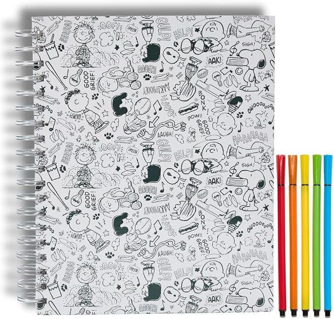 Peanuts Gang Sketchbook for Kids with Washable Markers, 86 Blank Pages Spiral Bound, Snoopy