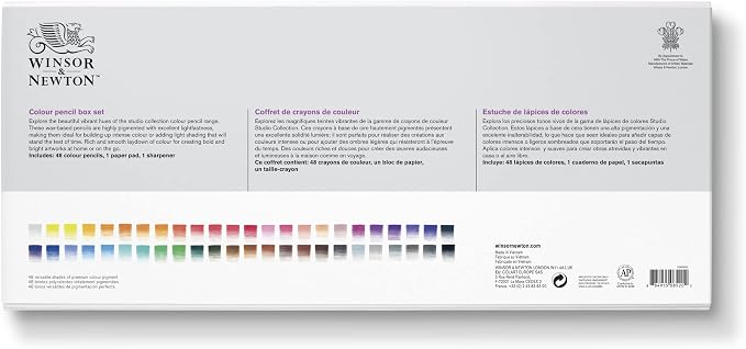 Winsor & Newton Studio Collection, Colour Pencil Box Set of 50 | Rich, Vibrant Color, Thick-Core Pencils, Soft Smooth Texture, Easy Blending, Stylish Metal Tin Included, High Quality Lead