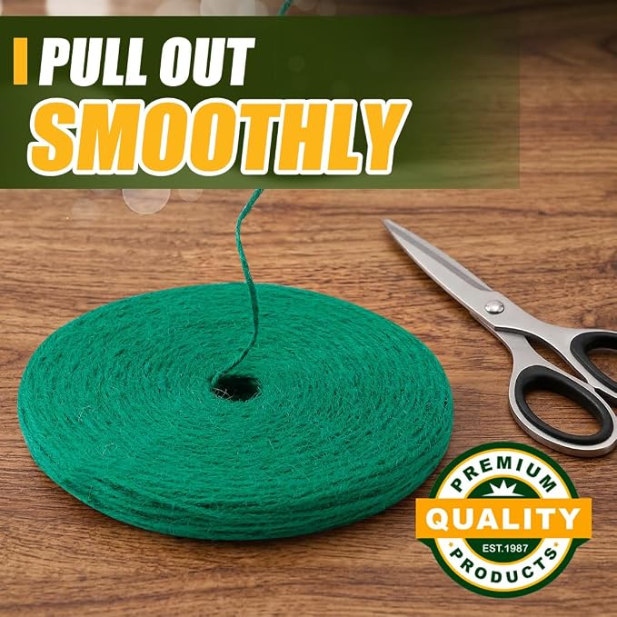810FT Natural Jute Twine String Bulk Hemp Rope Cord for Crafts Gardening Gift Wrapping Wedding Décor Packing Material Burlap Ribbon Christmas Knitting Macrame Decoration (Green 2mm* 810ft)