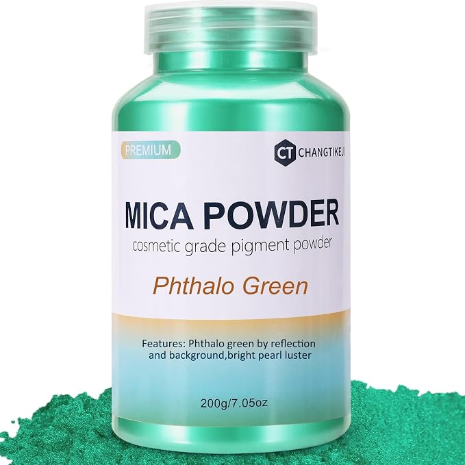Mica Powder,7.05OZ（200g）,Phthalo Green Mica Powder Pigment for Epoxy Resin，Lip Gloss，Car Paint，Dye，Soap Making，Nail Polish,Epoxy Resin,Candle Making,Bath Bombs