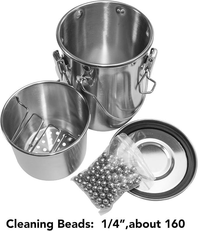 Airtight Stainless Steel Paint Brush Washer with Wringer | 3.8 x 4.8 in; includes cleaning beads for oil and acrylic brushes using water, mineral spirits or turpentine