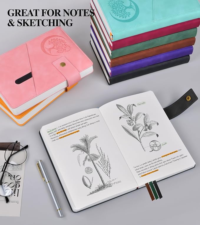 PAIBAS Blank Journal Notebook, A5 Hardcover Leather Sketchbook with 200 Pages Thick Blank Paper for Men Women, Unlined Drawing & Writing Journal, 5.9" x 8.4" Plain Notebook (black)