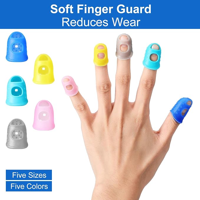 Zonon 20 Pcs Rubber Thimble Finger Protector,Blue | Hand Sewing Embroidery Finger Grips Tips Guard 5 Sizes, Hot Glue Sorting Paperwork Carving Quilting Knitting Craft Supplies
