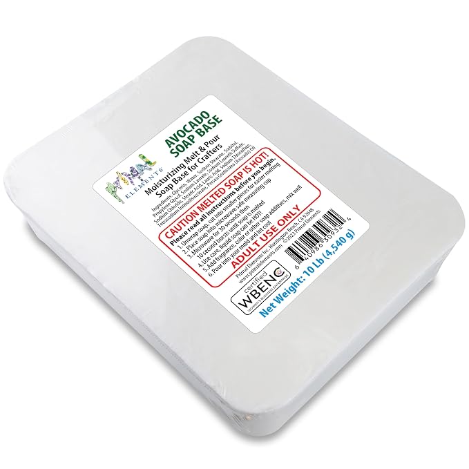 Primal Elements Avocado Soap Base - Moisturizing Melt and Pour Glycerin Soap Base for Crafting and Soap Making, Easy to Cut - 10 Pound