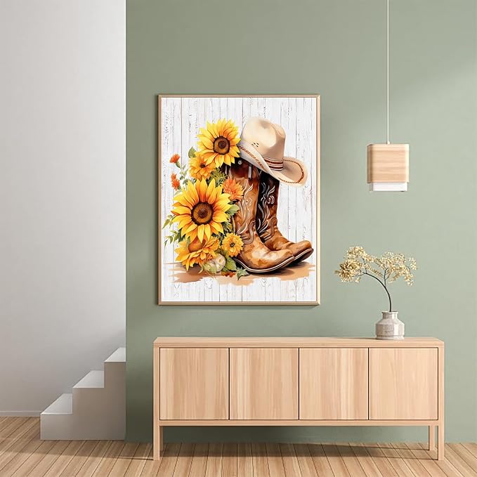 AIBOERL Diamond Art Kits for Adults，DIY Boots Diamond Painting Wall Decor | Round Drill Vintage Boots Diamond Painting for Beginners DIY Rhinestone 5D Diamond dots(Gemstone Craft)Wall Art Gift 12x16IN