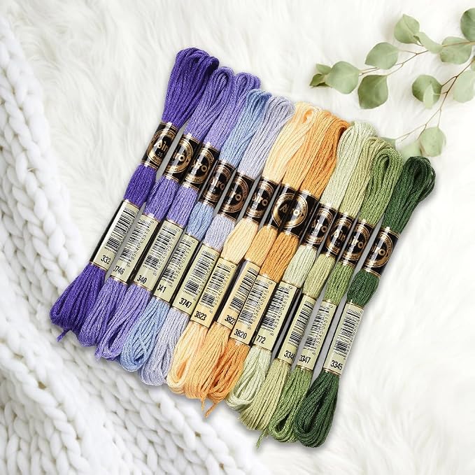 12 Skeins Purple Green Embroidery Floss Threads for Sewing Making