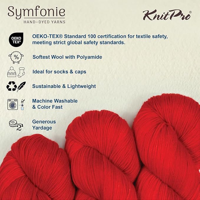 KnitPro Symfonie Fingering Weight Merino Wool Yarn 100g, Berry Bowl