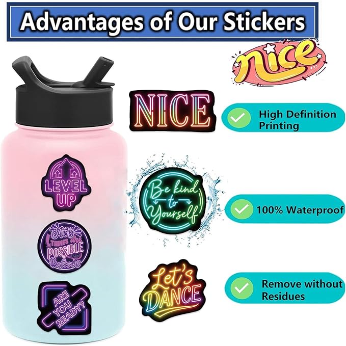 50PCS Positive Affirmation Stickers, Neon Inspirational Stickers