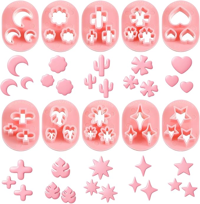 10 PCS Polymer Clay Cutters, Flower Petal Clay Cutter for Earrings Making 10 Shapes Floral Leaf Heart Moon Clay Molds DIY Jewelry Tools