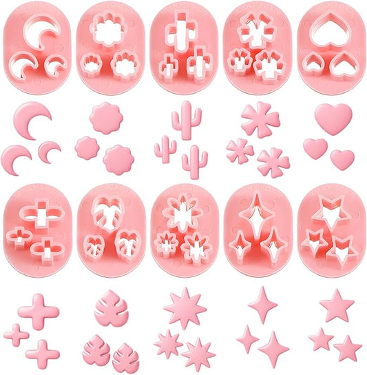 10 PCS Polymer Clay Cutters, Flower Petal Clay Cutter for Earrings Making 10 Shapes Floral Leaf Heart Moon Clay Molds DIY Jewelry Tools