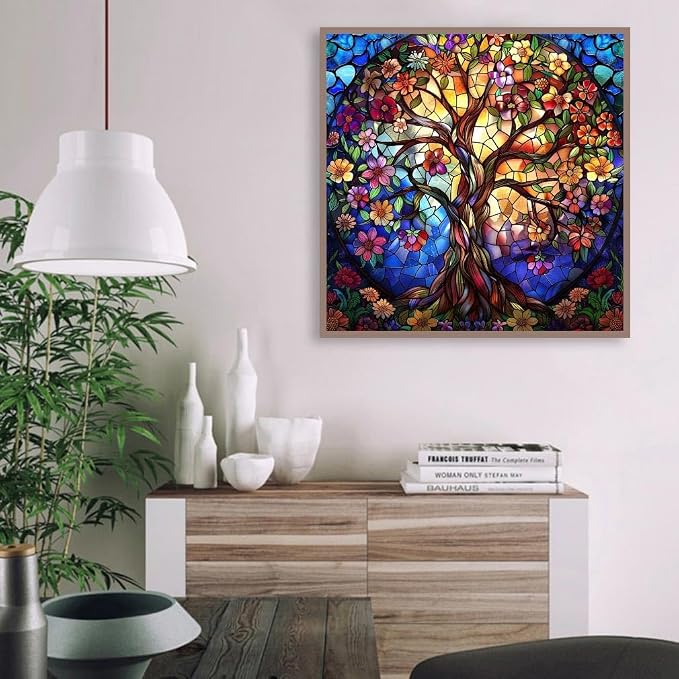 VIGEGU Tree of Life Paint by Numbers Kit for Adults Beginner with Framed | Easy Adult Paint by Number Kits on Canvas DIY Painting for Beginners Art by Numbers for Home Wall Decor 10x10 Inch