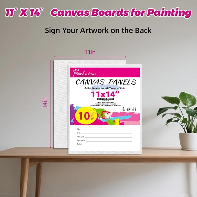 10 Pack 11"x14" Canvas Panels for Painting, Art Painting Supplies | 100% Cotton, Triple Primed, Acid-Free & Non-Toxic, No Warp, Blank Canvas Boards for Acrylics&Oils, Ideal for Kids Gifts
