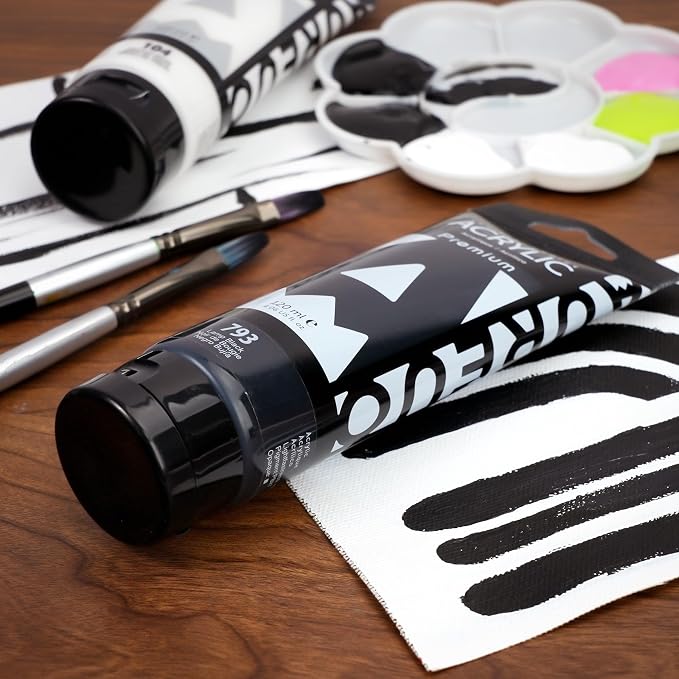 AUREUO White and Black Acrylic Paint - 4 Fl Oz / 120ml - 2 Tubes Set, Art Craft Paints for Canvas, Rocks, Wood, Ceramic, Fabric