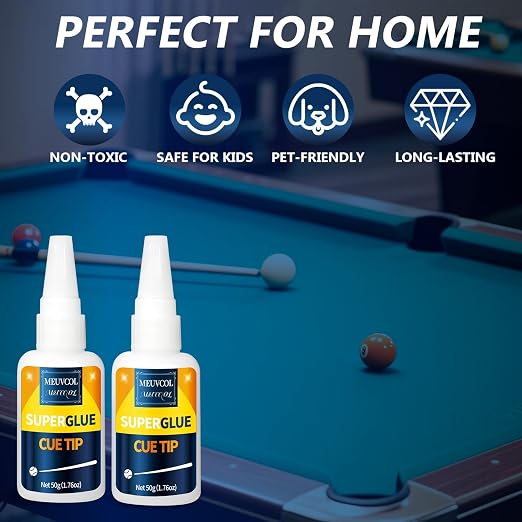 Pool Cue Tip Glue 100g, Quick Dry Billiard Cue Tip Glue for Pool Stick, Heavy Duty Super Adhesive for Snooker Cue, Pool Cue Accessories - No Tip Clamp Needed