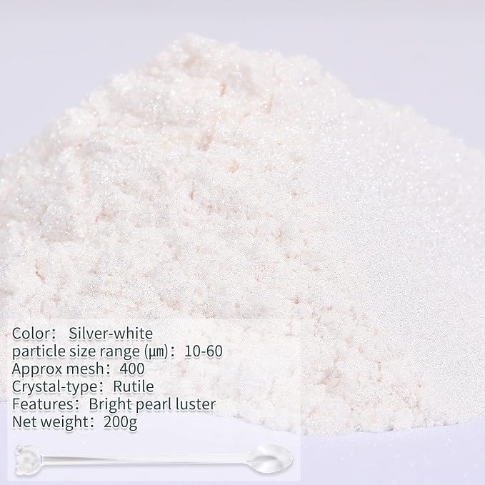 Mica Powder,7.05OZ/200g,Silver White Mica Powder Pigment for Epoxy Resin，Lip Gloss，Paint，Dye，Soap Making，Nail Polish,Candle Making,Bath Bombs