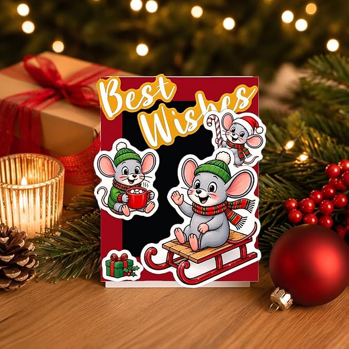 Card Making Stamps and Cutting Dies Set(Christmas Mouse) | Durable Silicone Stamps and High - Quality Carbon Steel Dies for Card Making, Photo Albums and Diary Decoration