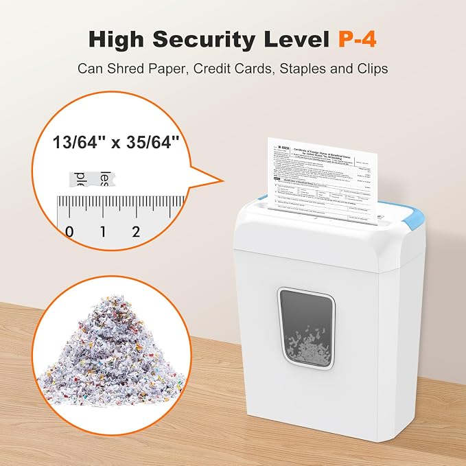 Bonsaii 6-Sheet Cross Cut Paper Shredder for Home, 3.4 Gal Bin | P-4 Security Level, Shreds Credit Cards, Staples & Paper Clips, with Portable Handle, Small Shredder for Home Office