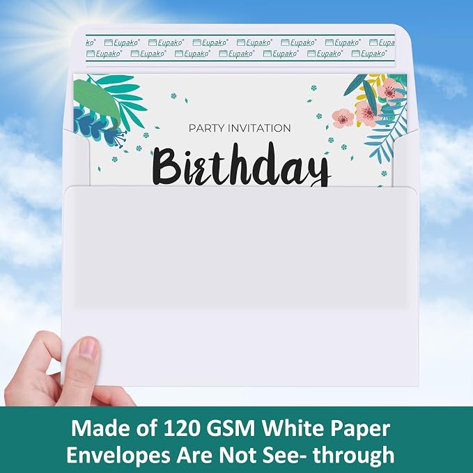 Eupako 50 Pack White-Blank-Cards-and-Envelopes-5x7-Heavyweight-Folded-Cardstock-and-A7-Envelopes-Self-Seal for DIY Greeting Cards, Invitations, Wedding, Baby Shower, Birthday