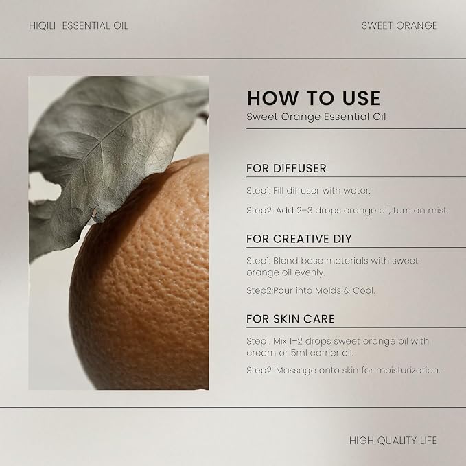 HIQILI Sweet Orange Essential Oil for Diffusers & Skin Care