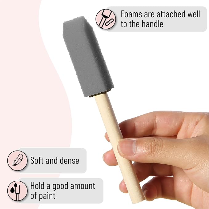 Bates- Foam Paint Brushes with Wood Handle, 1 Inch, 26 Pack, Gray, Sponge Brushes for Painting, Sponge Paint Brush
