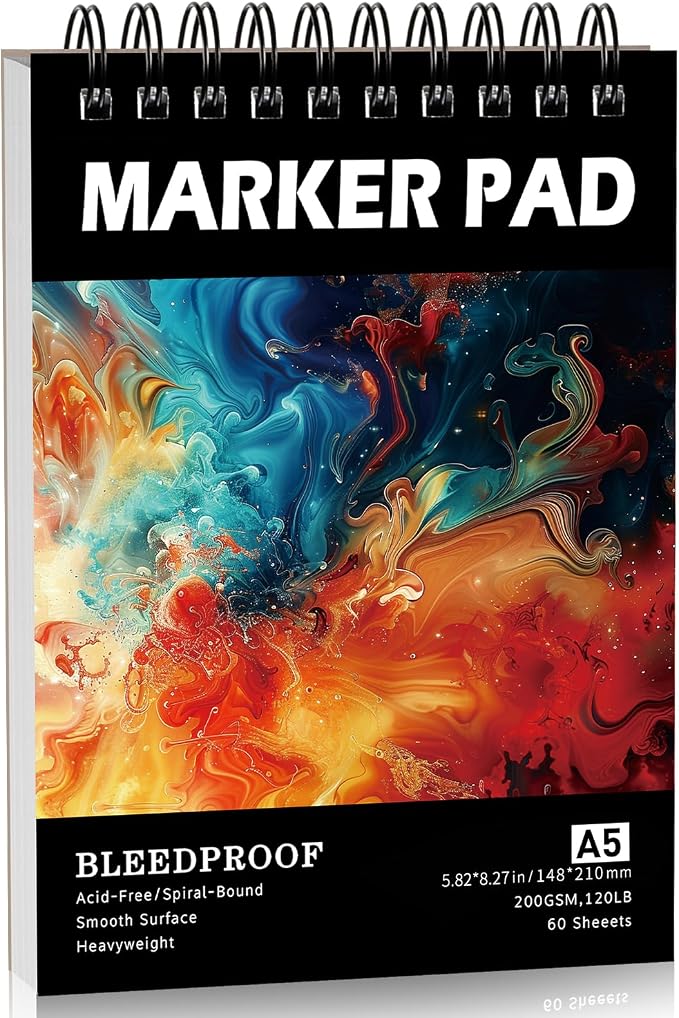 60 Sheets Marker Paper Pad, 5.8 × 8.3 in, 200gsm Alcohol Marker Paper