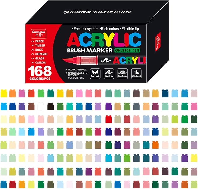 Acrylic Paint Markers, 168 Colors Acrylic Markers Set, Brush Tip