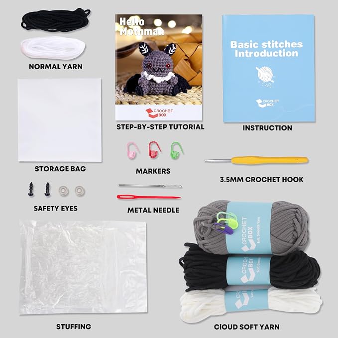 CrochetBox Crochet Kit for Beginners Adults - Starters Crochet Kit, Beginners Crocheting Kitting for Adults Teen, Craft Gifts with Crochets Yarns, Hook, Step-by-Step Video, Instruction