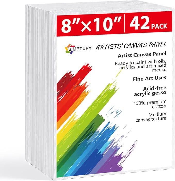 Simetufy 42 Pack Canvas Boards for Painting 8x10inch Canvas Panels for Kids | Blank - Gesso Primed Acid-Free 100% Cotton for Acrylics Oil Watercolor Tempera Paints