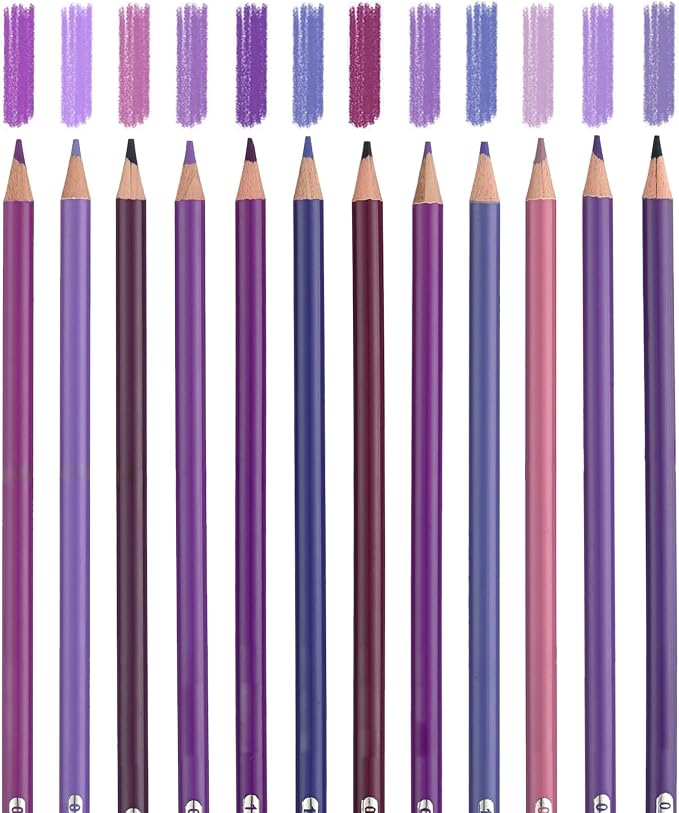 12 Purple Colored Pencils,Oil Based Colored Drawing Pencil Set for Adults Coloring Books Drawing Sketching Art Supplies