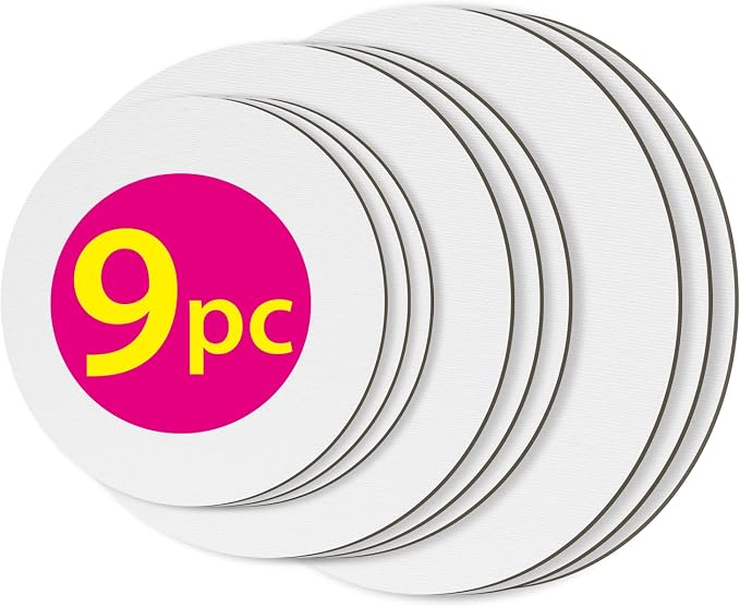 PHOENIX Round Canvas Painting Boards - 8 10 12 Inch/ 3 Pack Each - 9 PK Circle Canvas Boards for Painting - 100% Cotton Flat Triple Primed Blank Canvas for Oil, Acrylic Painting & Crafts