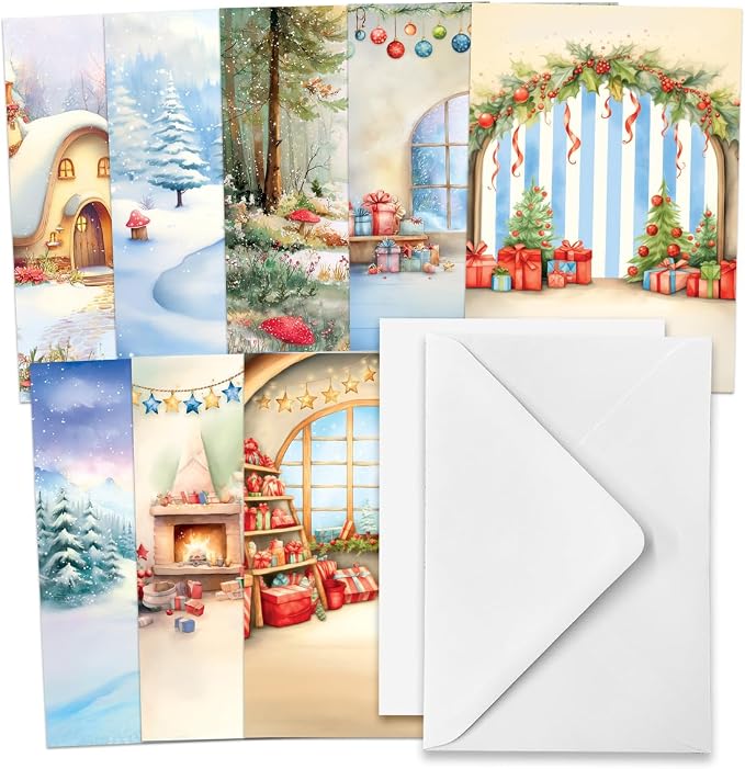 Katy Sue Cosy Christmas Gnomes Card Making Kit, Makes 8 Handmade Holiday Cards, Die Cut Toppers, Backgrounds & Foam Pads Included