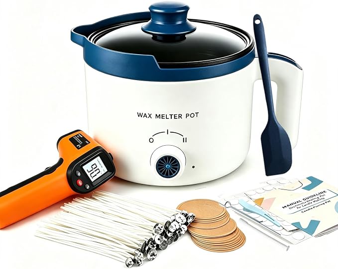 KQU Electric Wax Melting Pot with Non-Touch Thermometer(Without Battery) | 1.5Qt Wax Melter Pot for Candle Making Includes Infrared Thermometer,100 Cotton Wicks,Wick Set and Manual Instruction