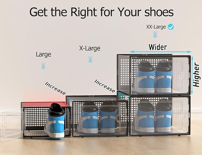 Kuject XX-Large Shoe Storage Boxes 12 Pack, Clear Stackable Shoe Organizer