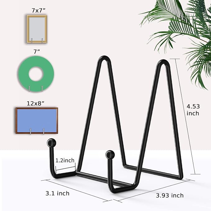 Decolore 4 Pack 4.5 Inch Black Display Stands Metal Plate Holder Display Stands for Picture, Decorative Plate, Book, Photo Easel, Artistic Work