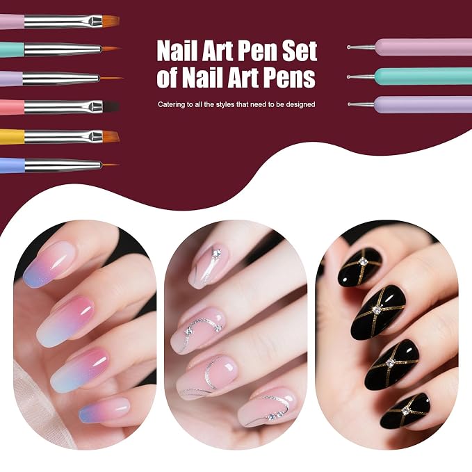 Artdone Nail Art Brushes 6PCS Double-ended Nail Art Brushes Kit Nail Art Gel Polish Liner Brushes Design Pen For Nail Drawing And Nail Paint Brushes Small Detail Brushes
