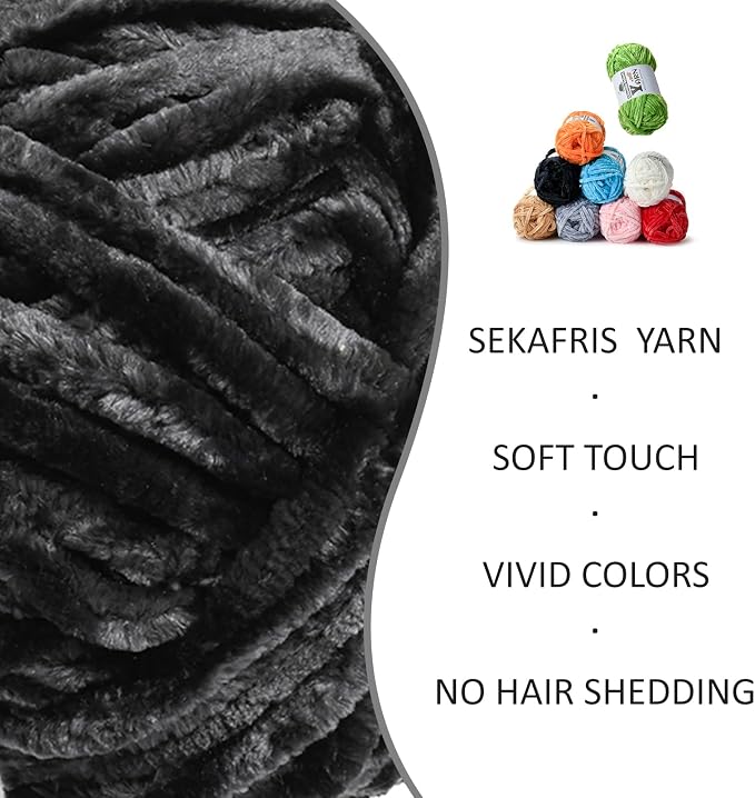 Chenille Crochet Carbon Grey Yarn 1 Pack