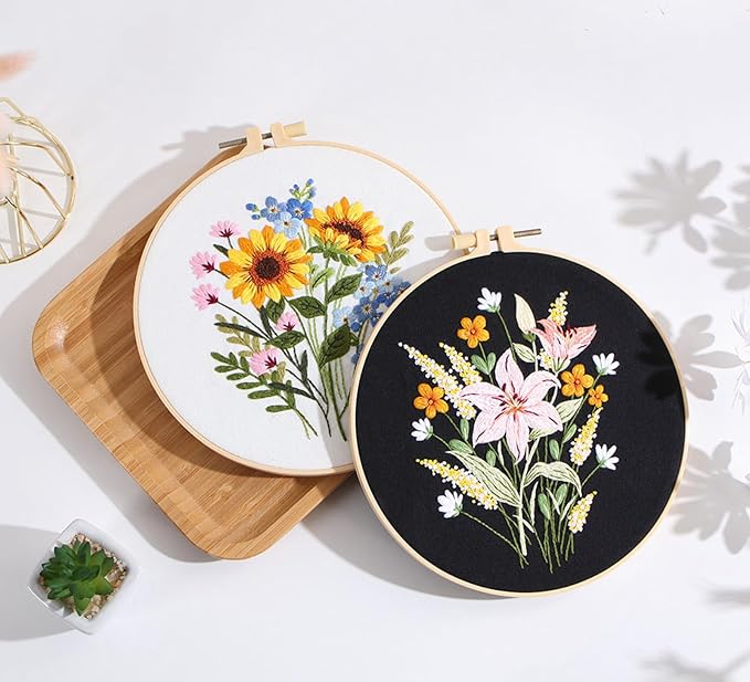 GLTAYLMY Embroidery Kit for Beginners Adults,3 Pack Cross Stitch Kits with 1 Plastic Embroidery Hoops,Needles and Color Threads,Needlepoint Kit for Hand Embroidery Starter