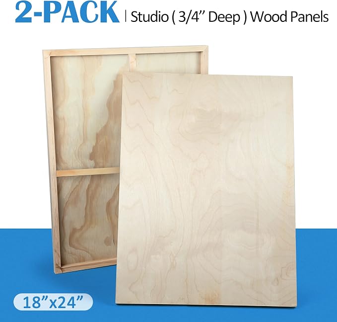 Falling in Art 2 Pack 18x24 Unfinished Birch Wood Panels Kit for Painting | Studio 3/4’’ Deep Wood Canvas, Cradle Boards for Acrylic Pouring, Art, Crafts, Epoxy Resin, Laser Engraving Cutting